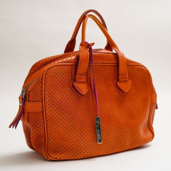 Innue Vintage Orange Perforated Leather Handbag - Picture 1 of 12